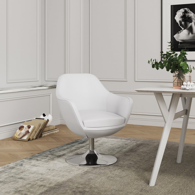 Fauteuil pivotant rembourré en cuir blanc Caisson, Simili cuir blanc