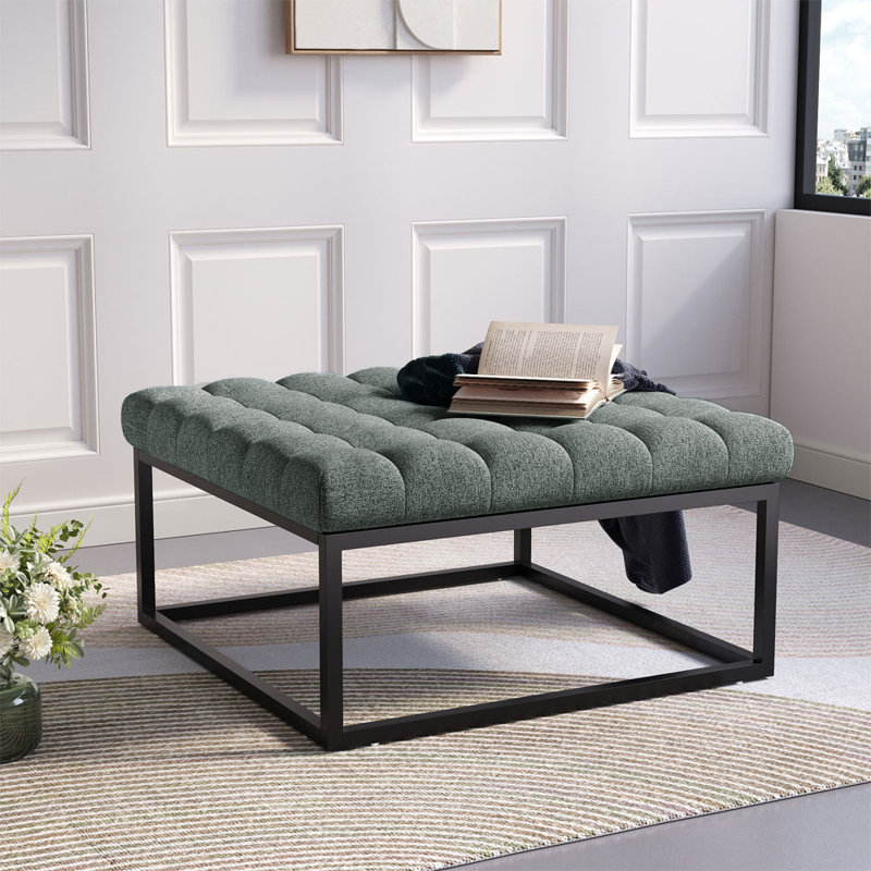 84cm Wide Tufted Square No Pattern Footstool Ottoman