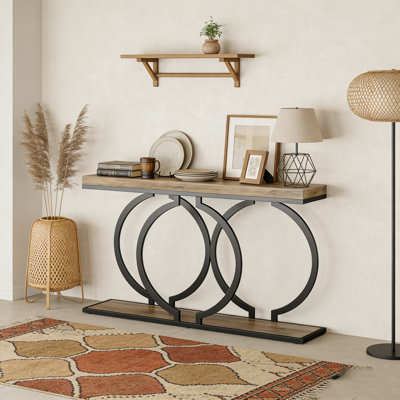 Narrow Console Table Entryway Sofa Table with Geometric Metal Frame
