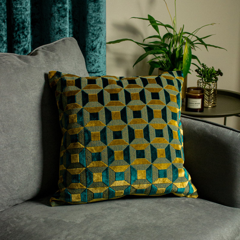 Empire Geometric Square Cushion, Green