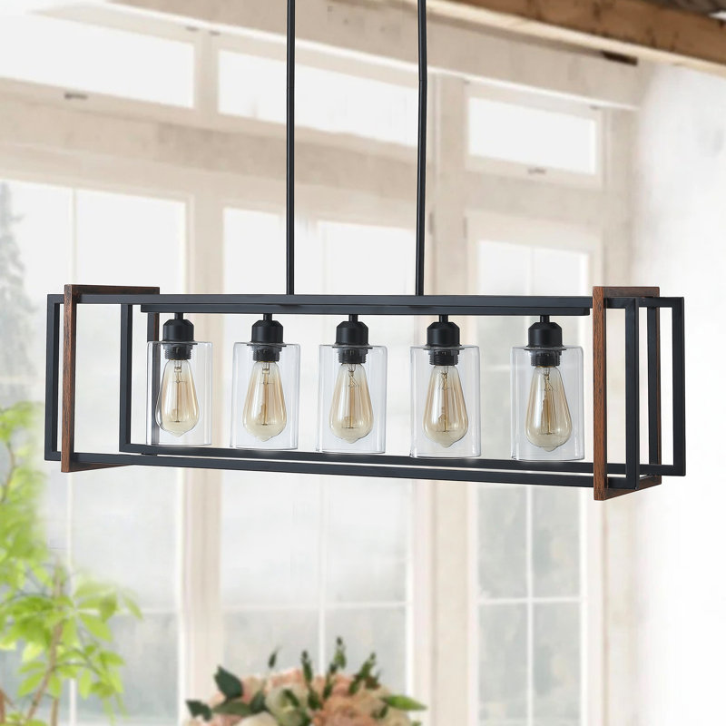 Lustre rectangulaire 5 lumières à abat-jour géométrique