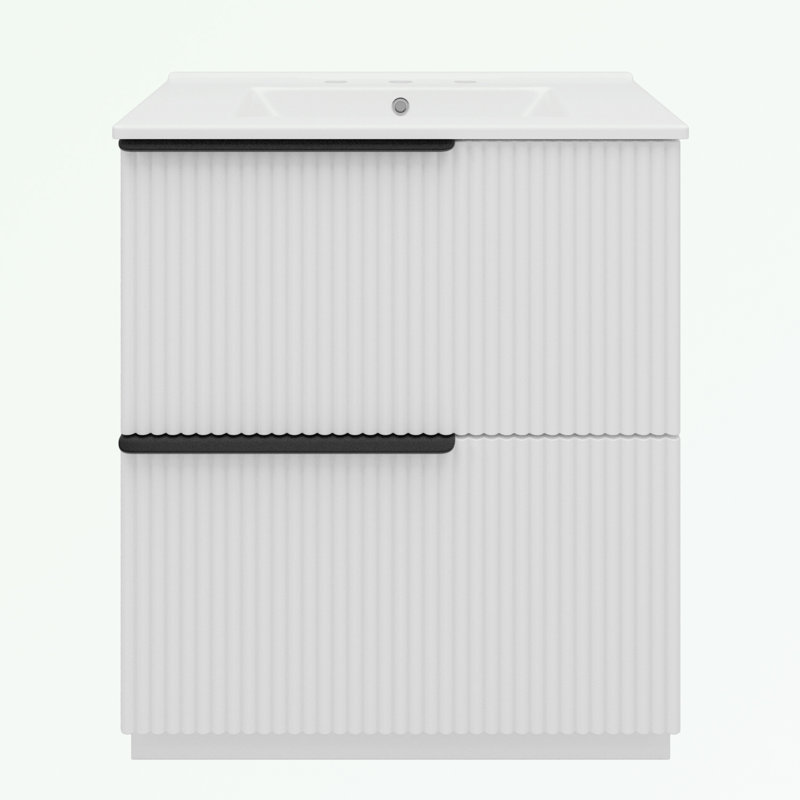 Meuble-lavabo de salle de bain avec lavabo et 2 tiroirs d'extension, Blanc