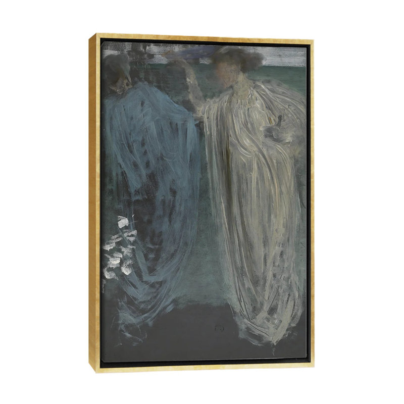Symphonie en vert et violet - reproduction d'art murale - toile encadrée, 26 po x 18 po, Toile avec cadre, Doré