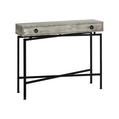 Console étroite avec finition grise - détails en métal noir, plateau en stratifié pour salon