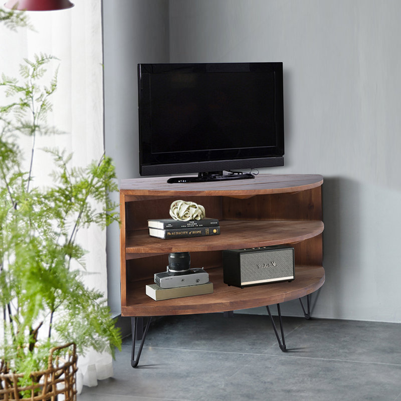Table de coin en bois récupéré en forme de ventilateur pour le salon Utilisez votre espace