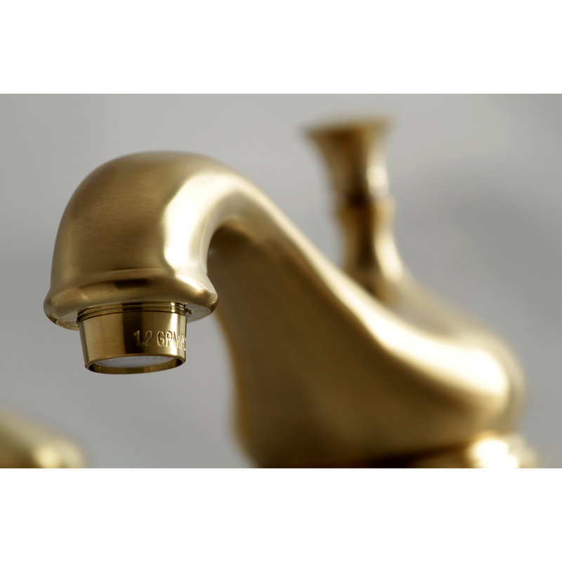 Kingston Brass Heritage Two-Handle 3-Hole Deck Mount Widespread Bathroom Faucet with Brass Pop-Up Drain, Brushed Brass