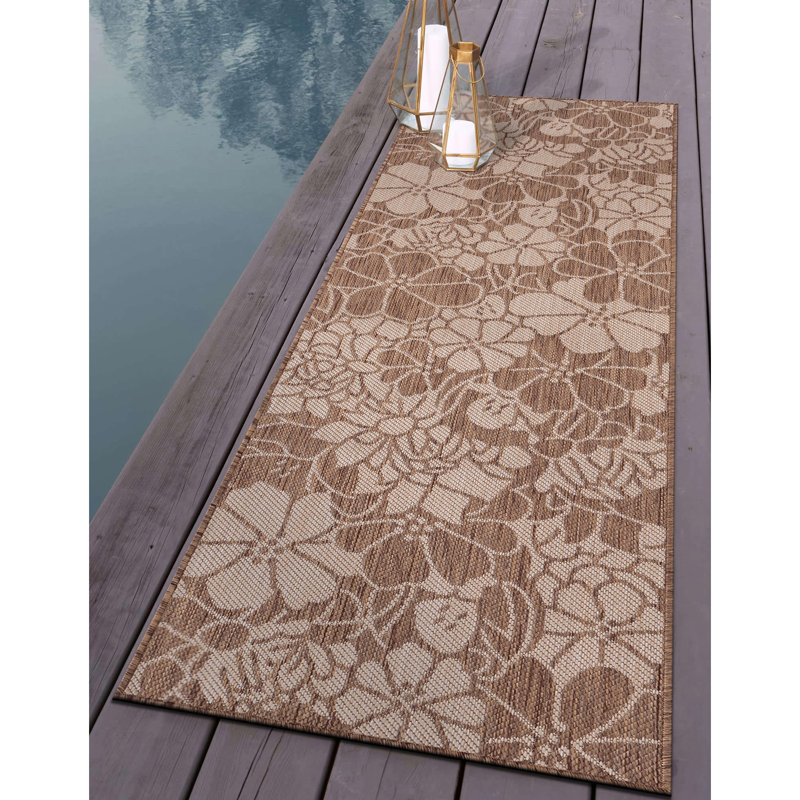 Winston Porter Kamarni Floral Brown/Beige Indoor&Outdoor Area Rug ...