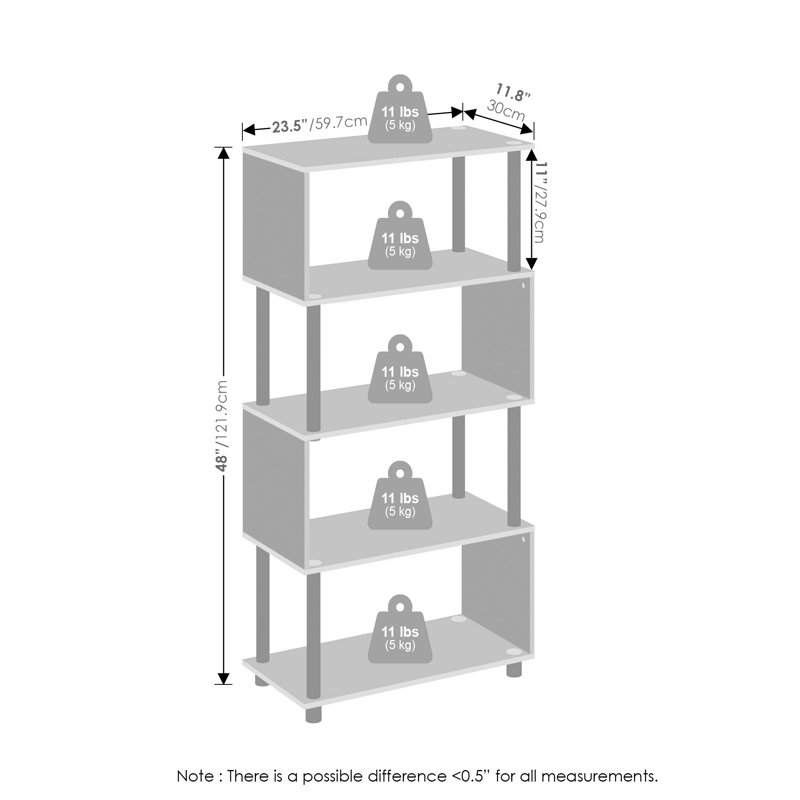 Ebern Designs Daum 5-Tier S-Shaped Bookcase, Bookshelf, Espresso, (4 Shelves) 48"H x 23.5"W x 11.8"D