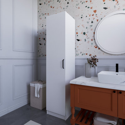 Armoire moderne blanche avec poignée en métal 15,7 po x 71,7 po x 18,5 po | 100% panneau de particules enduit de mélamine, épaisseur: 0,71 pouce | Solution de rangement élégante et fonctionnelle pour la maison, la chambre à coucher et le placard