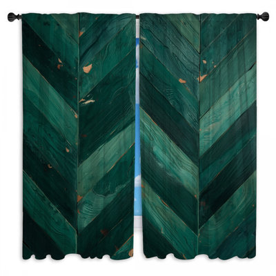 Green Chevron Wood Window Curtains  Chevron Sheer & Room Darkening - 2 Panels