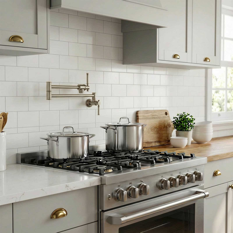 Robinet de cuisine mural moderne, Nickel brossé