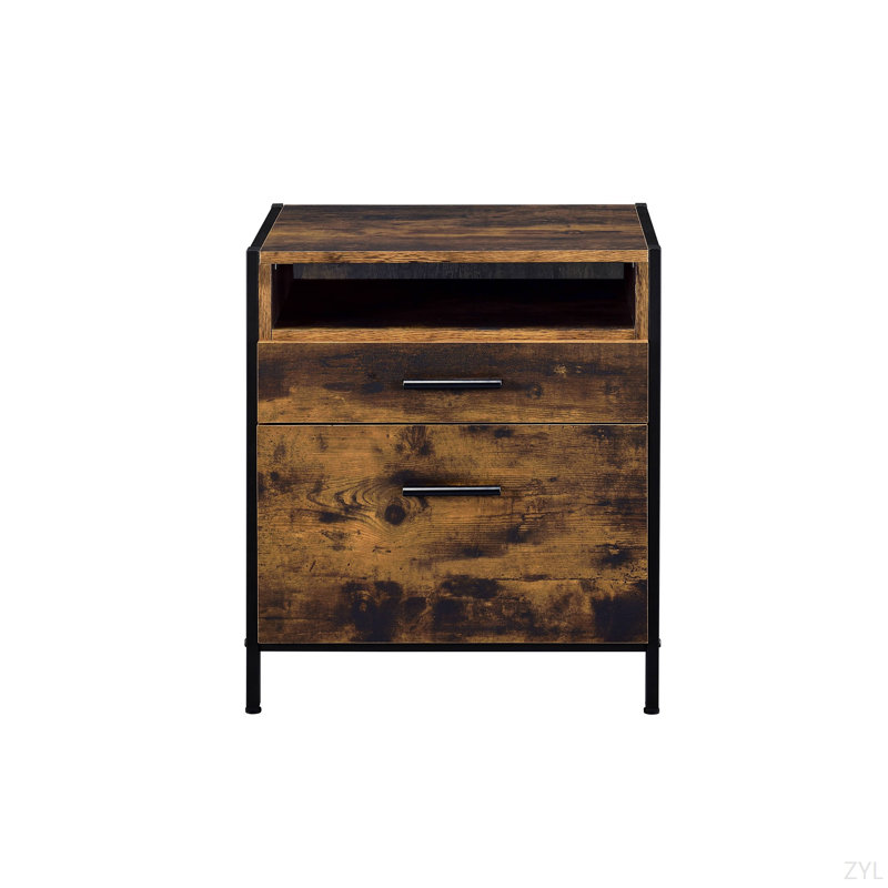 Rustic Oak & Black Finish Nightstand