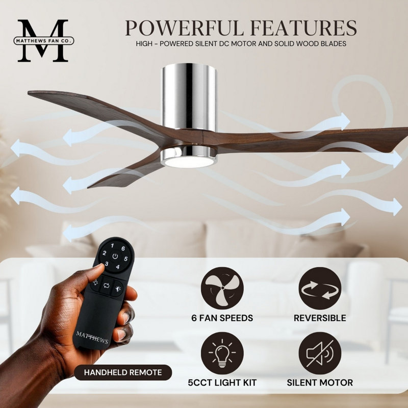 Irene LED Ceiling Fan, Walnut, 60", Polished Chrome