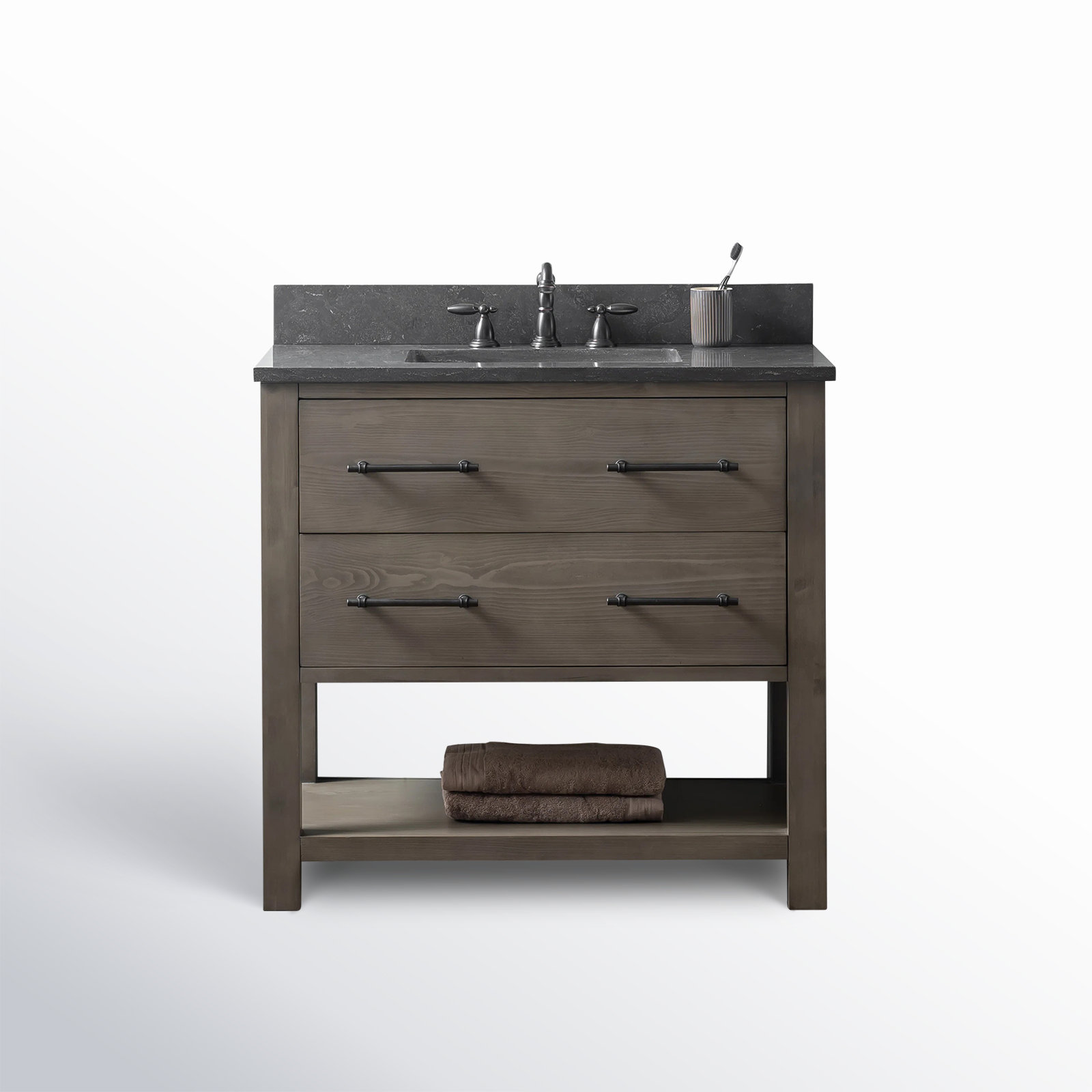 36" Pine Single Bathroom Vanity, Smoke Gray/Matte Black