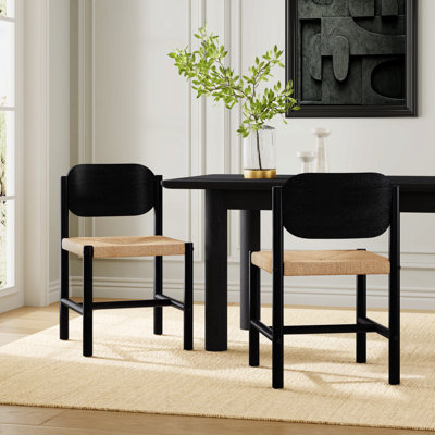 Chaise de salle à manger en bois beige avec accoudoirs en corde tissée et structure en bois facile à assembler