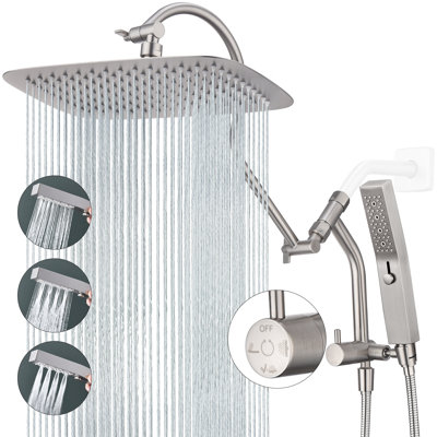 All Metal 12 Inch Shower Head With Massage Mode Handheld, Rain Shower