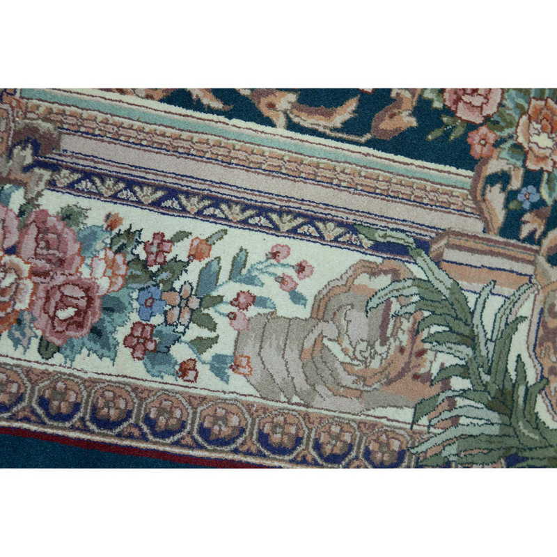 Tapis unique beige / crème / bleu noué à la main de haute qualité