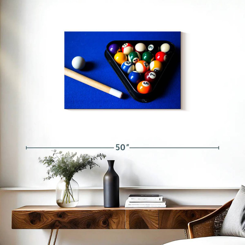 Boules de billard Senne sur table bleue, H 20 po x l 30 po