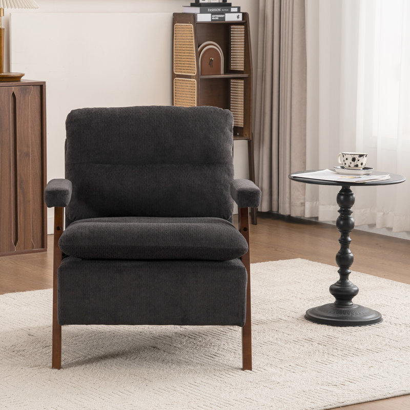 Mid Century Upholstered Arm Accent Chair with Solid Wood Legs, Black