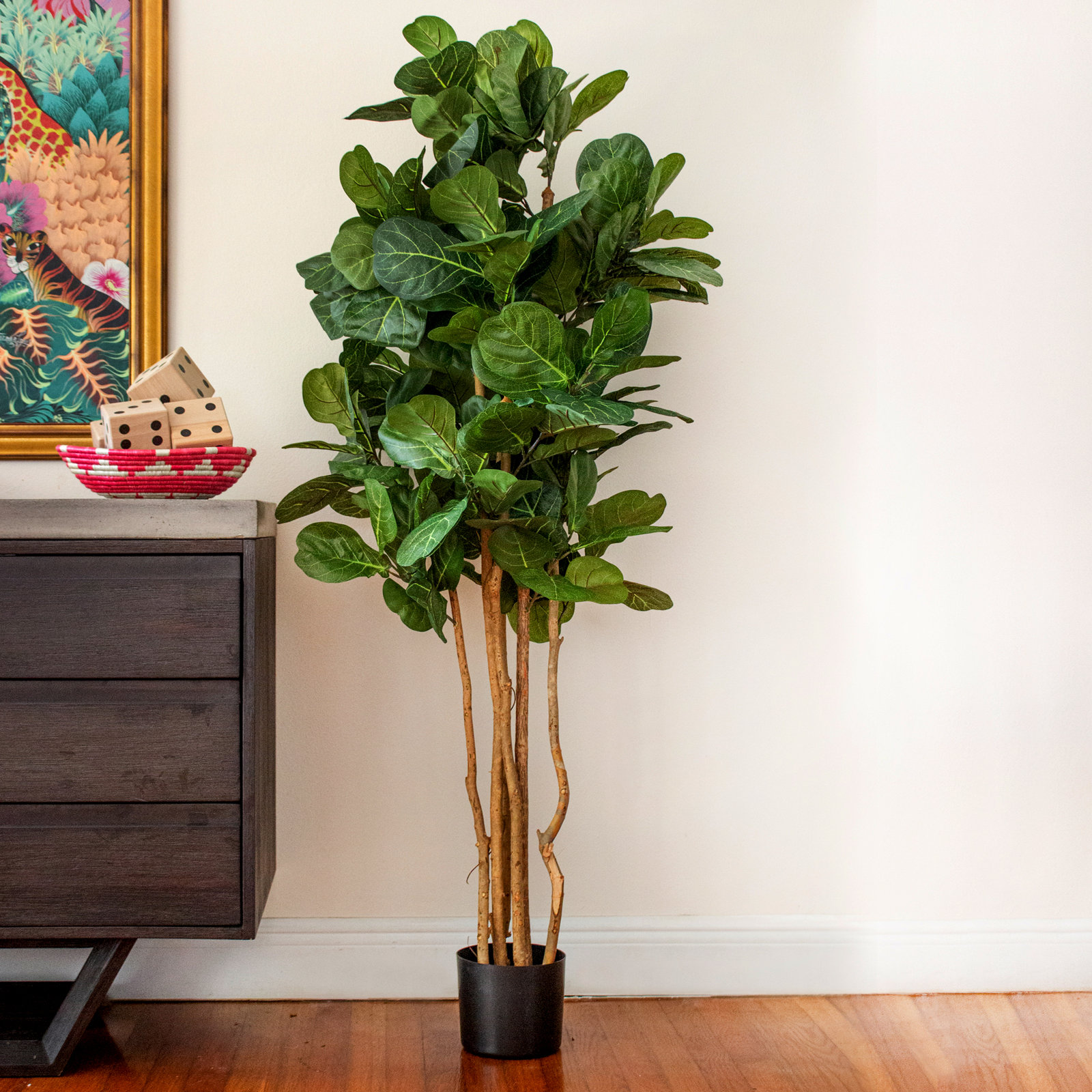 Nearly Natural Faux Fiddle Leaf Fig Tree in Pot, 60" H x 30" W x 30" D