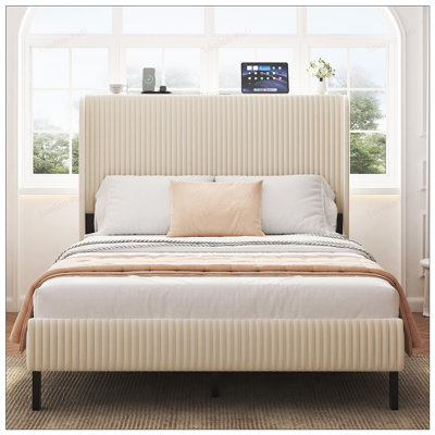 Full Size Metal Platform Bed with Built-in Charging Station, No Box Spring Required, Noise-Free and Easy Assembly