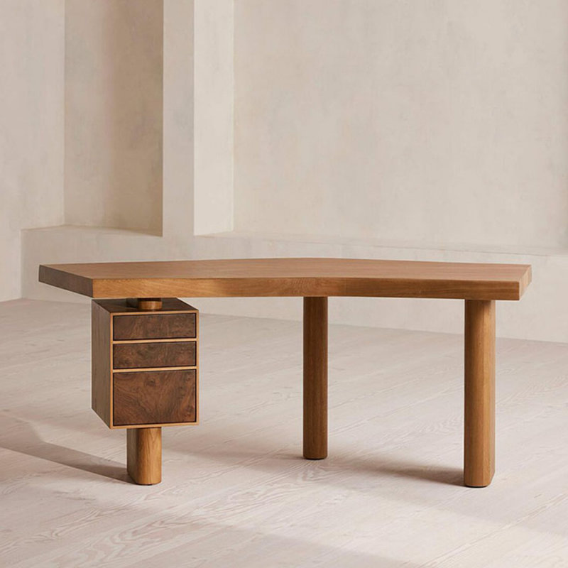 Bureau créatif en bois massif avec armoire à tiroirs, Retour à gauche, H 29,53 po x l 55,12 po x P 23,62 po