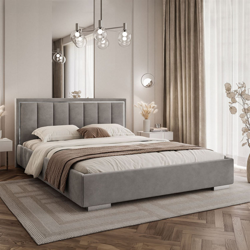 Upholstered Ottoman Bed, Light Grey, Single (100 x 205 cm)