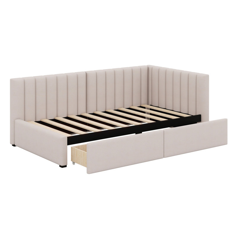Structure de canapé-lit rembourré avec tiroirs de rangement, Beige