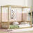 Twin Size Canopy Frame Floor Bed With Fence, Guardrails,Natural