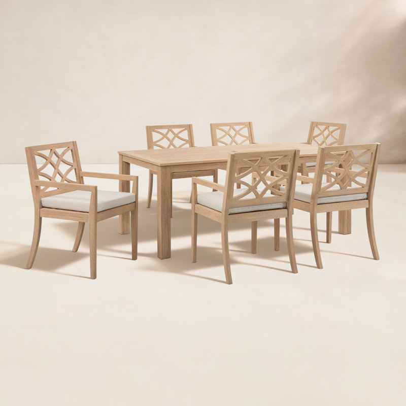 Ensemble repas d'extérieur en eucalyptus 6 personnes Morell, Coussin crème / structure brun clair