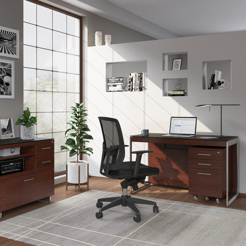 Sequel 20 Glass Top Writing Desk, Chocolate Stained Walnut/Satin Nickel, 24.75" H x 48" W x 24" D