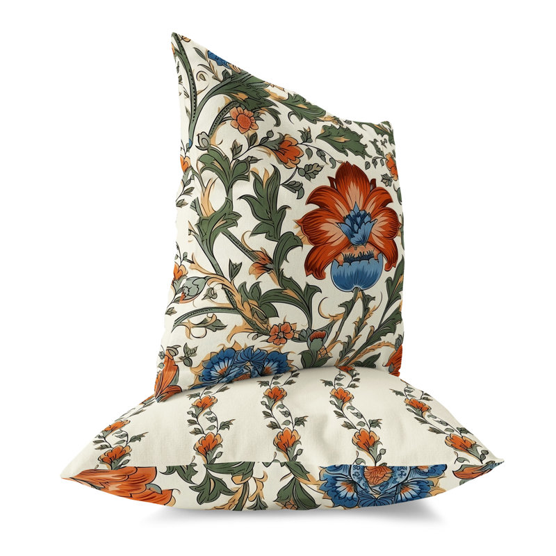 Coussin Mughal Era Garden Treasures Broadcloth, Vert/rouge, H 18 po x l 18 po
