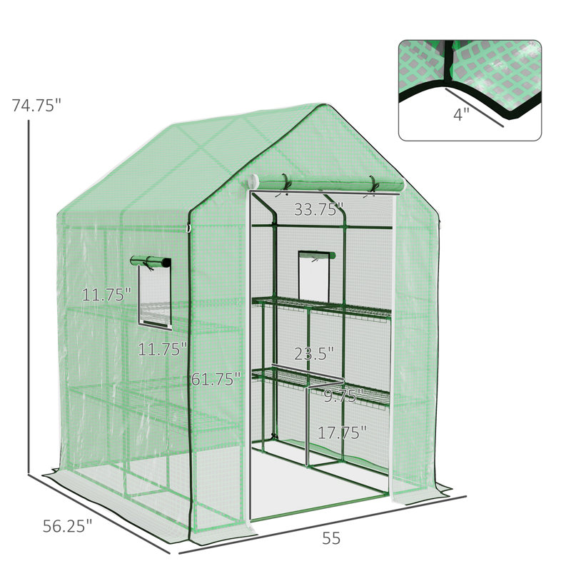 Serre, H 74,75 po x l 55 po x P 56,25 po, Vert clair