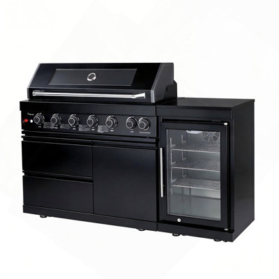 6-Burner Propane Gas BBQ Grill with Single-Door Compact Refrigerator