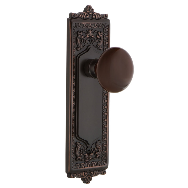 Plaque Egg & Dart avec bouton de porte en porcelaine brune, Bronze intemporel