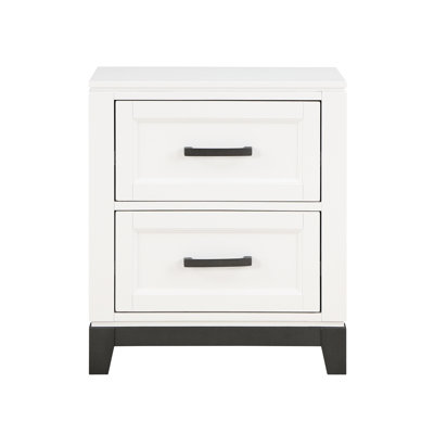 White Finish Bedroom Nightstand - 2 Drawer Rustic Wooden Furniture With Drawers For Style
