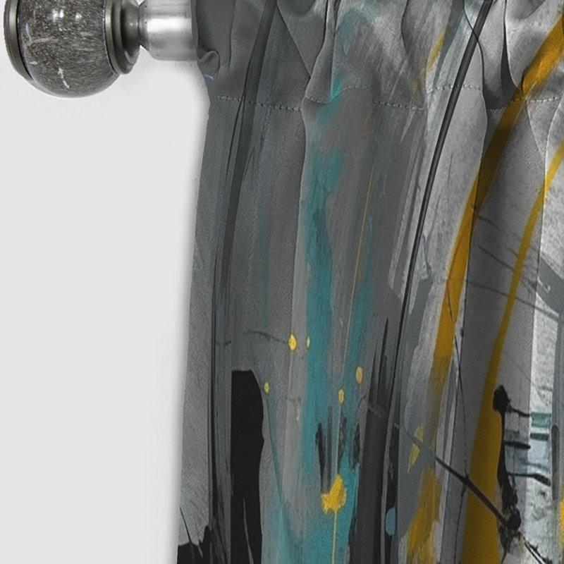 Rideau abstrait à motif géométrique jaune turquoise vibrant tourbillons II - 1 panneau, L 52 po x L 84 po