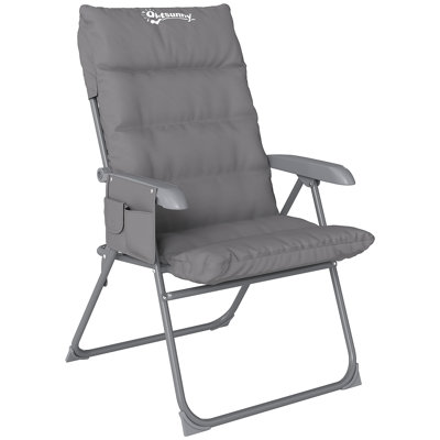Chaise de camping à haut dossier, chaise pliante rembourrée avec poches latérales