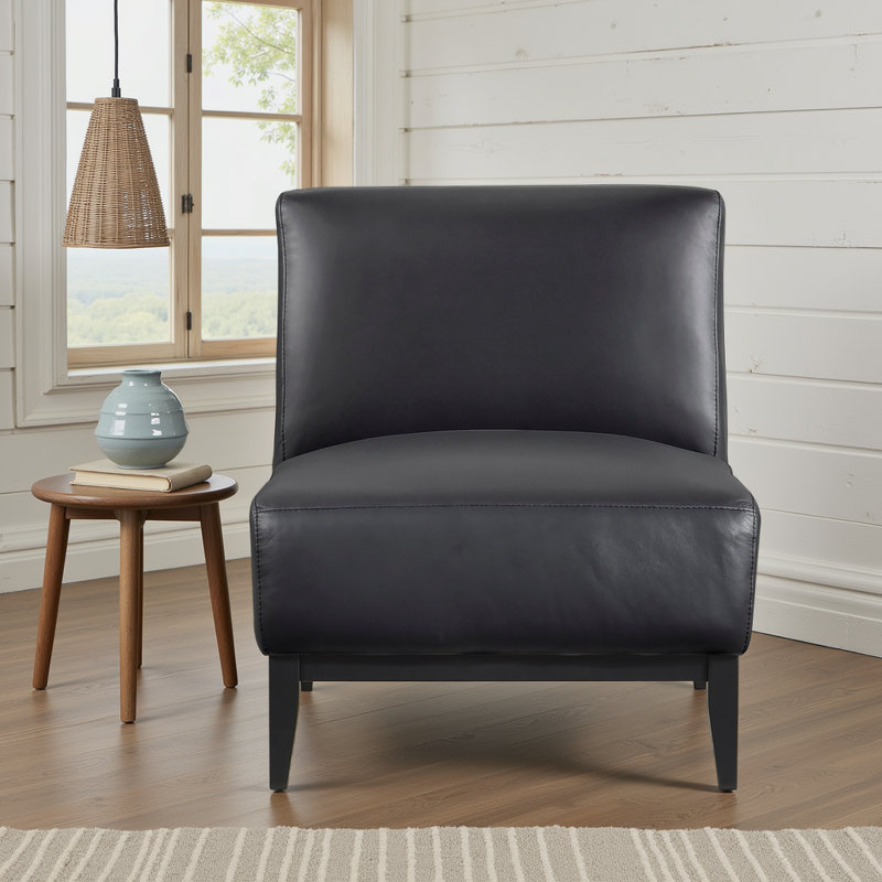 Fauteuil d'appoint en cuir sans accoudoirs, fauteuil rembourré avec pieds en bois massif, Orange
