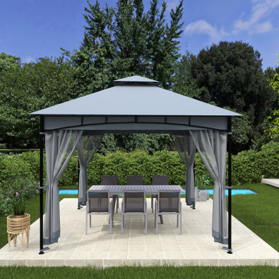 Iron Soft-Top Patio Gazebo With Double Roof