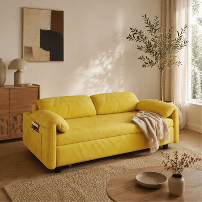 Canapé-lit à double usage en velours: le canapé jaune élégant se transforme en lit rétractable pour votre salon