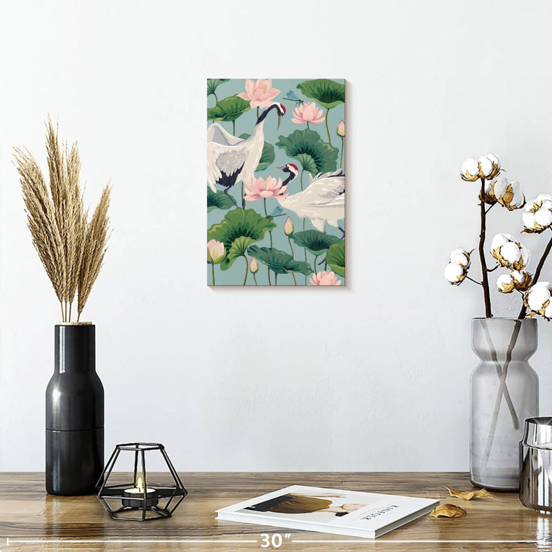 Brampt Cranes And Lotuses, 12" H x 8" W