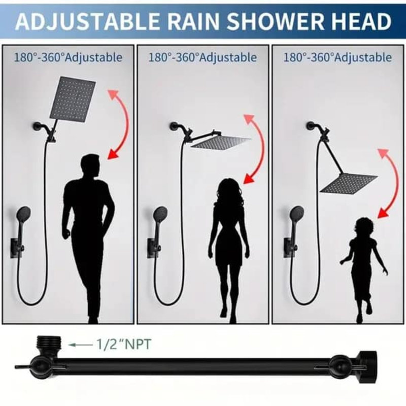 RV Shower Head, 8 Inch High Pressure Rain Shower Stainless Steel Shower Head with Handheld Shower Combo with 59 Inch Extra Long Hose, Adhesive Shower Head Bracket, Overhead Shower Head Set, RV Bathroo