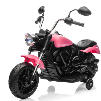 Motocyclette électrique pour enfants à 3 roues 12V avec roues d'entraînement détachables, marche arrière douce, musique de corne de phare, jouet pour garçons filles de 3 à 5 ans, rose