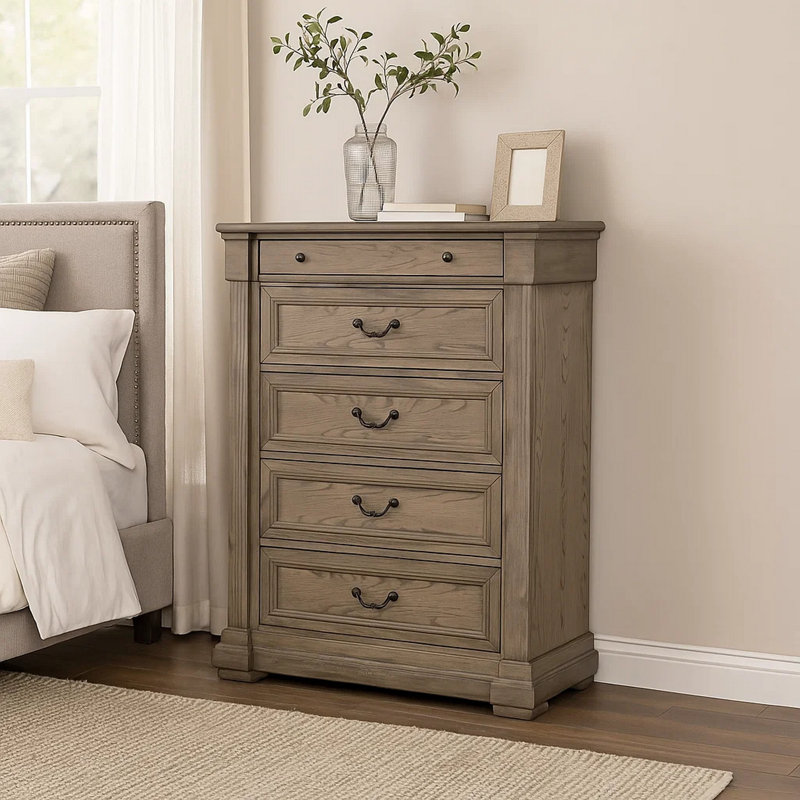 Grande commode à 5 tiroirs Roi, gris vieilli