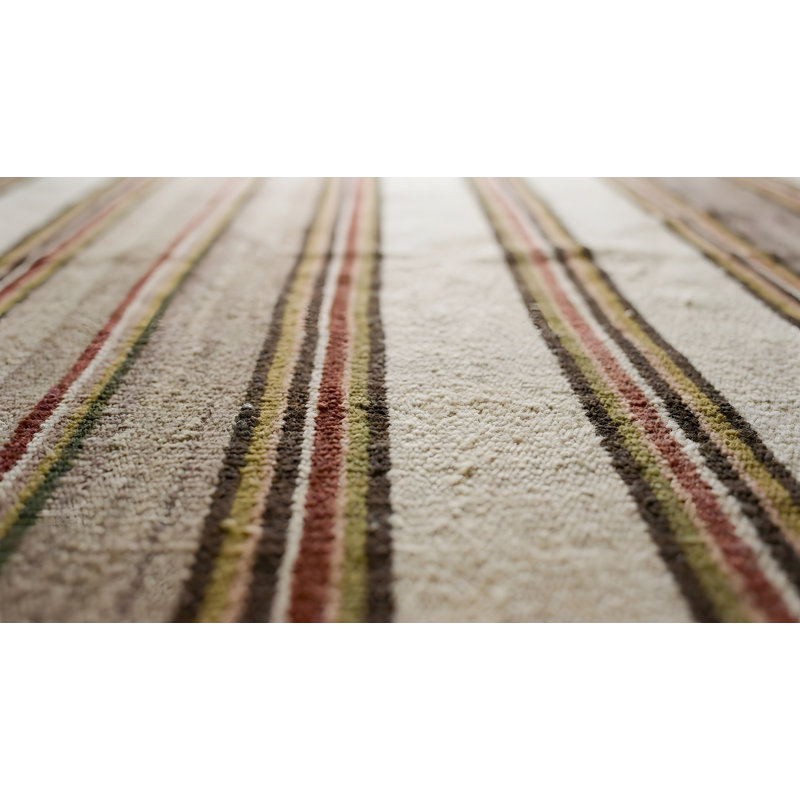 Antique Striped Native American Flatweave Navajo Light Ivory Color Rug