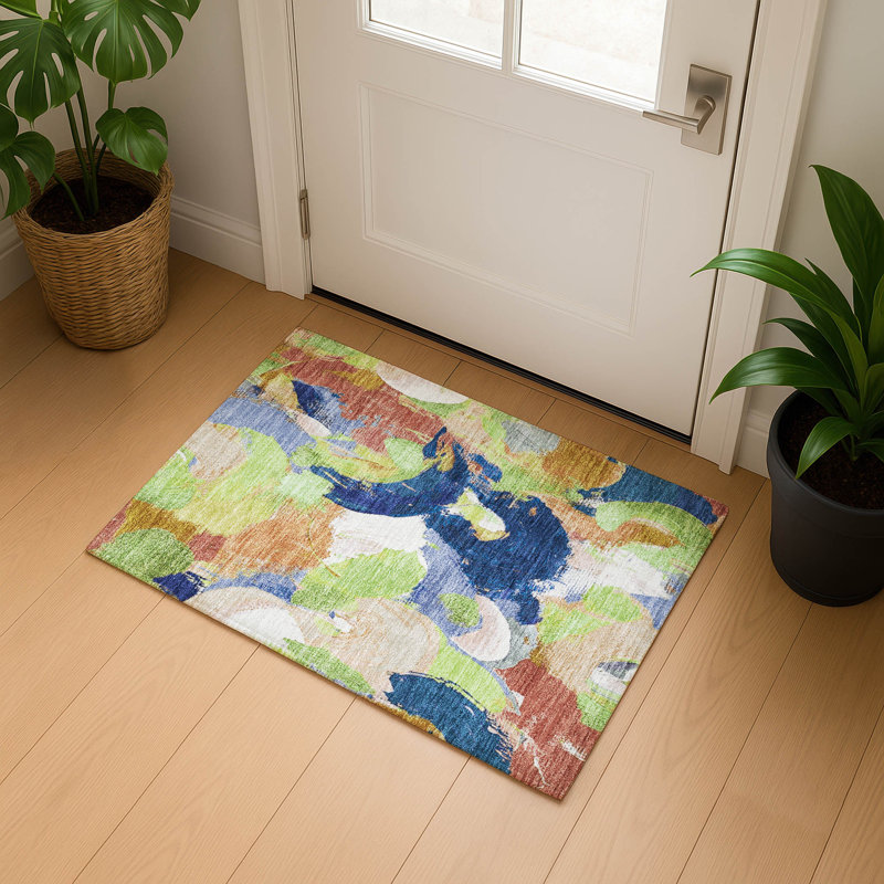 Premium Machine Washable Mouton Abstract Rug, Rectangle 1'8" x 2'6"