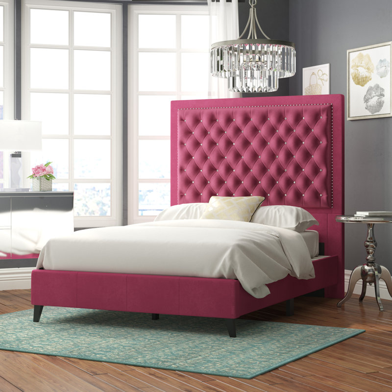 Janiya Upholstered Platform Bed, Burgundy, Queen
