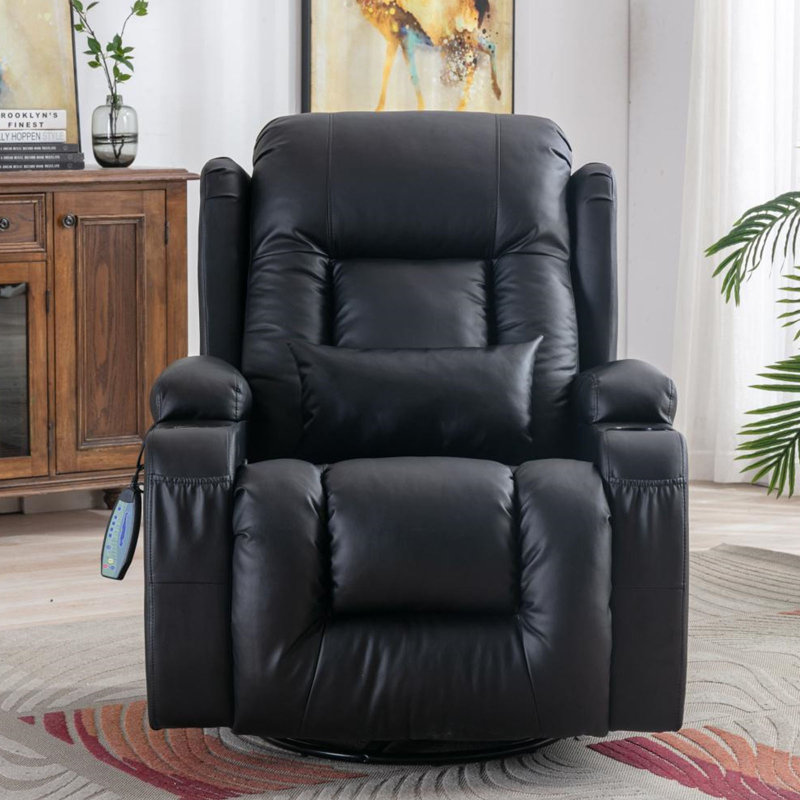 Fauteuil à bascule pivotant avec massage et chaleur Ashwanth, Noir, Manuel - poignée / niveau