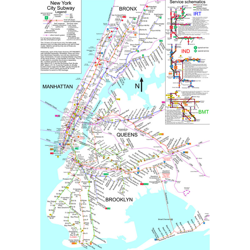 Carte du métro de New York, H 18 po x l 12 po